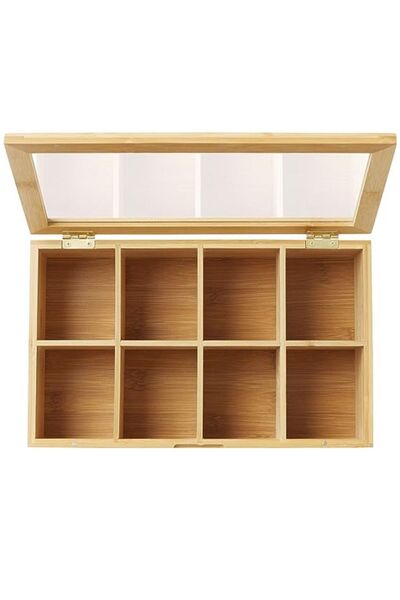 NEWNOW Bamboo Tea Box - Transparent Acrylic, Hinged Lid Organizer Storage Box