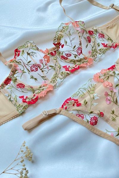 Moldina Γυναικείο Σετ Σουτιέν Μπεζ Κόκκινο Floral Underwire