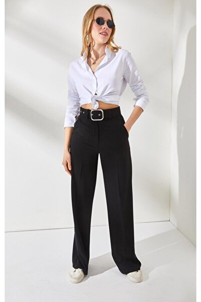 MODA MAÇKA PARK Γυναικείο ψηλόμεσο παντελόνι Scuba Crepe με φαρδιά ζώνη