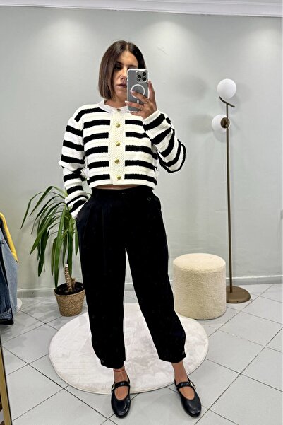 Bucle By Gizem Pileli Havuç Model Bileği Düğmeli Pantolon Siyah