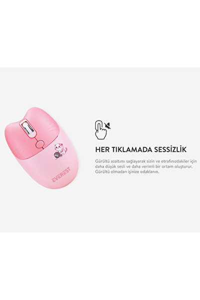 Everest Pembe Wireless/ Kablosuz Bağlantılı Ultra Sessiz Özel Tasarımlı Q Klavye Mouse Mouse Pad Set