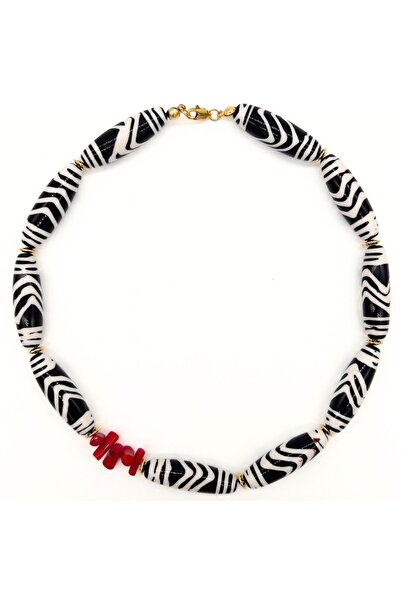 L´Atelier des Perles Réunion Necklace Etnik Desenli Reçine Boncuk ve Mercan Boncuklu Kolye