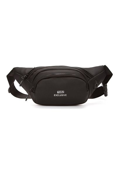 Torz Unisex Black Casual Waist Bag Vegan Leather Cross Shoulder Bag with Headphone Outlet Waterproof Fabric
