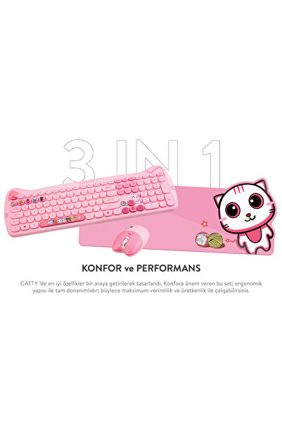 Everest Pembe Wireless/ Kablosuz Bağlantılı Ultra Sessiz Özel Tasarımlı Q Klavye Mouse Mouse Pad Set