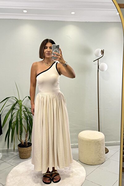 Bucle By Gizem Pileli Cepli Kiloş Midi Etek Bej