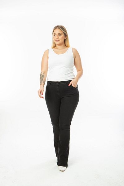 SERRA BÜYÜK BEDEN Large Size Spanish Leg Trousers (BLACK STRAWED)
