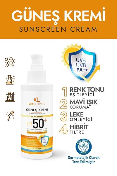 DEM LOVİNG Sunscreen 50 Spf |   (No White Left) |   Face&Body |   Tone Equalizer High Protection |   50ml