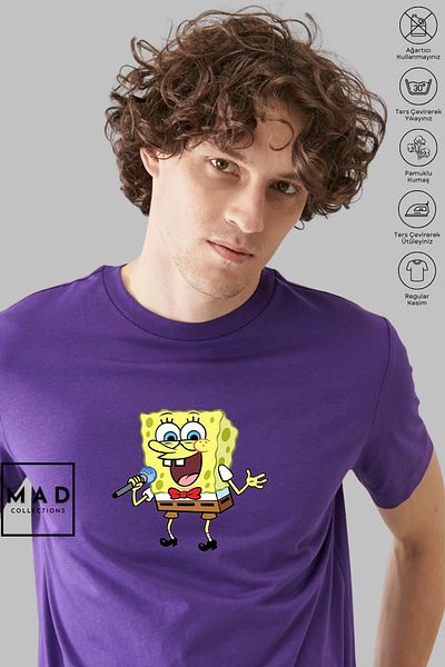 MAD COLLECTİON MAD COLLECTION Μπλουζάκι με κοντό μανίκι με στάμπα από βαμβακερό σφουγγάρι με λαιμόκοψη