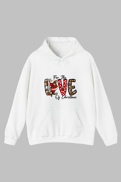 MONO COLLECTİON Hanorac cu glugă unisex cu croială obișnuită, cu mânecă lungă, cu imprimeu dragoste de Crăciun, bumbac supradimensionat