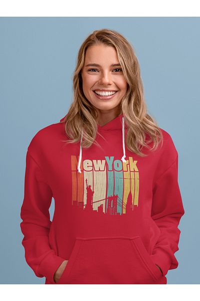 MAD COLLECTİON Unisex New York Hooded Printed Sweatshirt