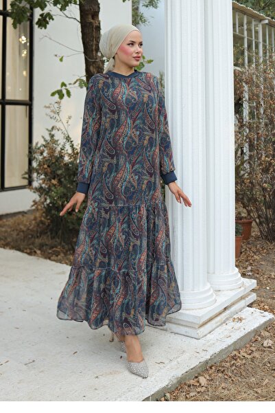 Pamuk Butik Γυναικείο φόρεμα σιφόν με μοτίβο σάλι Hijab