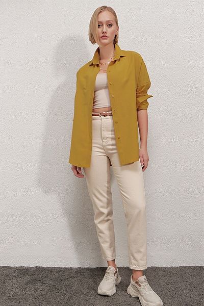 hazelin Γυναικείο πουκάμισο Mustard Oversize Long Basic Hzl22w-bd 139001