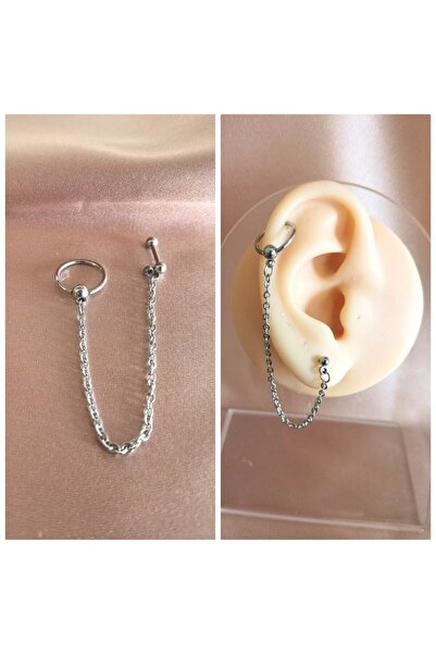Bylin %100 316 L Cerrahi Çelik Silver Zincirli Piercing - 1adet - Tek Kulak Için