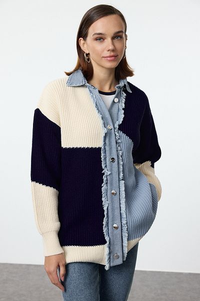 Trendyol Modest Denim-Strickjacke - Blau, TCTAW25TH00018