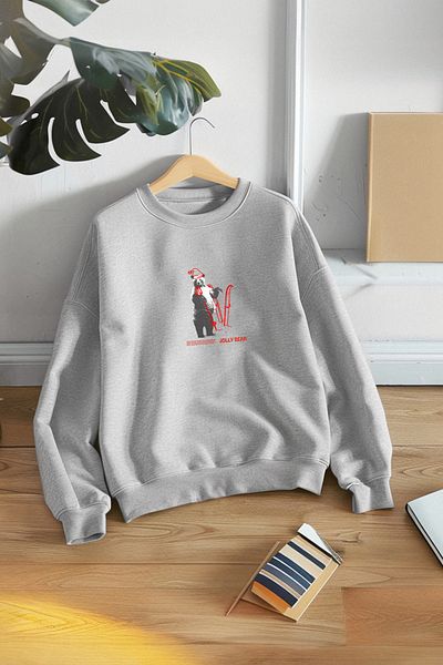 Edit by Trendyol Φούτερ με στάμπα Unisex Grey Crew Neck - Κανονική εφαρμογή, Keep Warm TEDAW25SW00041