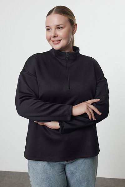 Trendyol Curve Nagy méretű sötétkék kötött pulóver - állógallér, széles szabású TBBSS24AO00000