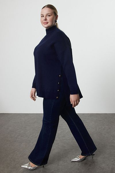 Trendyol Curve Turtleneck sötétkék kötött pulóver - gomb részletes TBBAW24AN00076