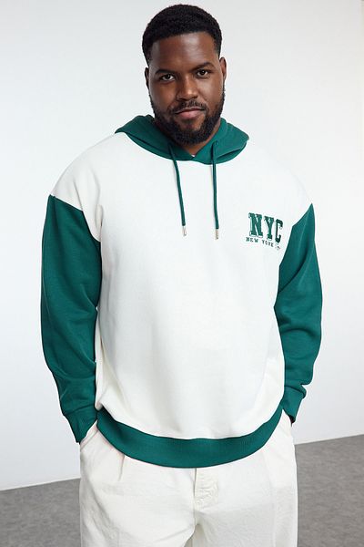 Trendyol Collection Plus Size Embroidered Ecru Sweatshirt - Oversize Cut Tmnaw25Ao00042
