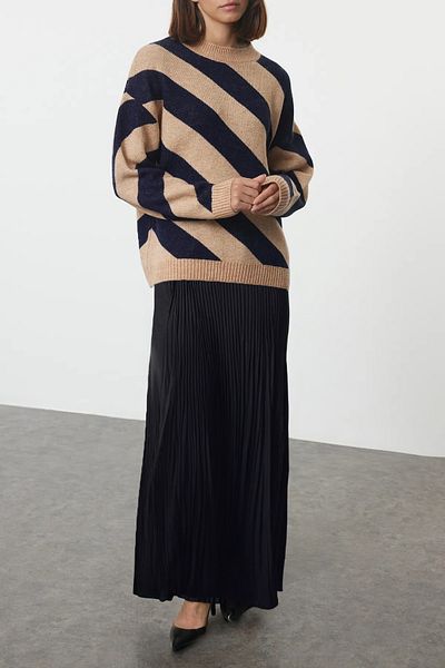 Edit by Trendyol Πλεκτό πουλόβερ Navy Blue ριγέ Camel - TEDAW25AK00000