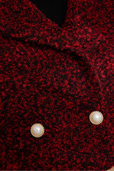 Edit by Trendyol Fusta țesătă din țesătură tweed burgundy TEDAW25ET00009