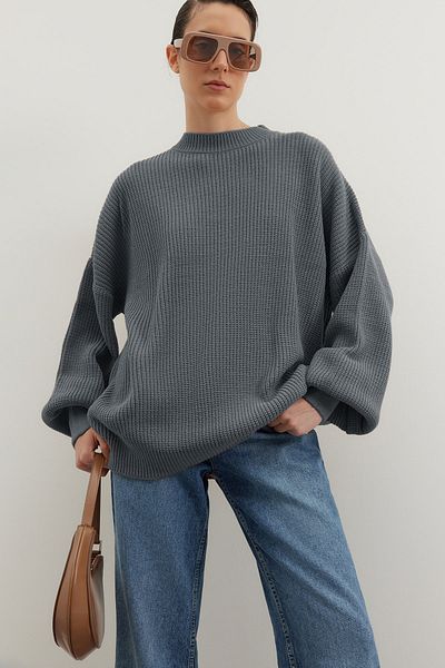 Trendyol Collection Anthracite Wide Fit Basic Knitwear Sweater Twoaw23Kz01448