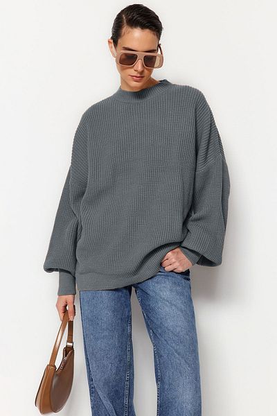 Trendyol Collection Anthracite Wide Fit Basic Knitwear Sweater Twoaw23Kz01448