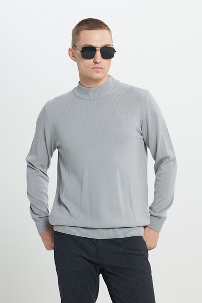 ALTINYILDIZ CLASSICS Grau melierter Strickpullover für Herren – halber Rollkragen, Standard-Passform, kein Pilling