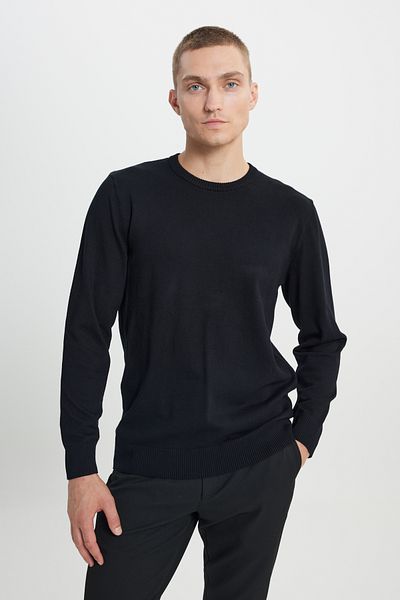 ALTINYILDIZ CLASSICS Schwarzer Herren-Strickpullover mit normaler Passform und normalem Schnitt und Rundhalsausschnitt