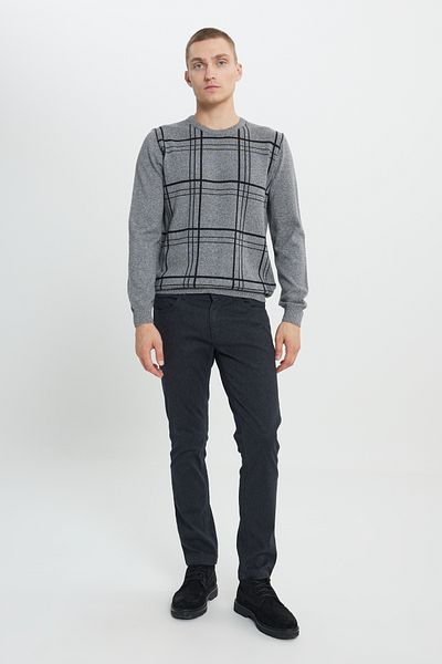 AC&Co / Altınyıldız Classics Gemusterter Strickpullover für Herren in Grau-Ecru mit normaler Passform und Rundhalsausschnitt aus Baumwolle