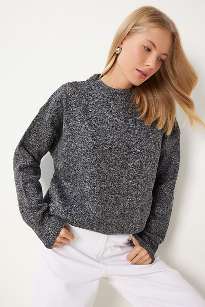 Happiness İstanbul Gray Melange Women's Knitwear Sweater - Comfortable Fit Fn03337