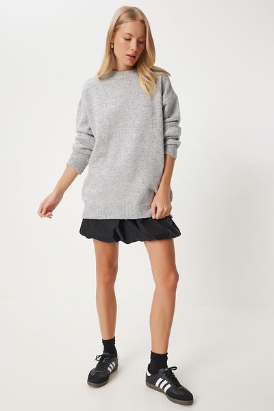 Happiness İstanbul Gray Comfortable Women's Knitwear Sweater - Fn03337