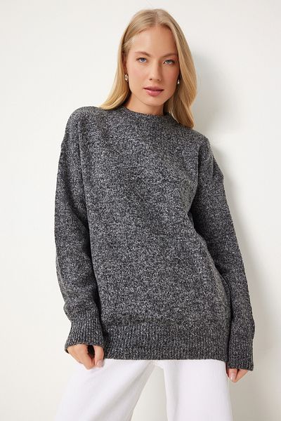 Happiness İstanbul Gray Melange Women's Knitwear Sweater - Comfortable Fit Fn03337