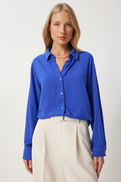 Happiness İstanbul Cămașă de damă din viscoză mov - Potrivire confortabilă TO00153