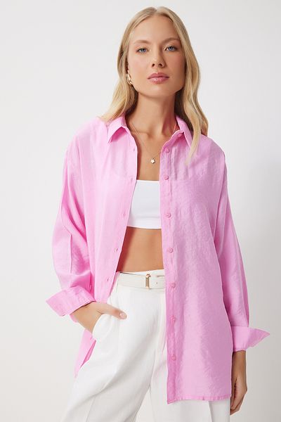 Happiness İstanbul Pink Oversize vászon női ing - Ayrobin TO00141