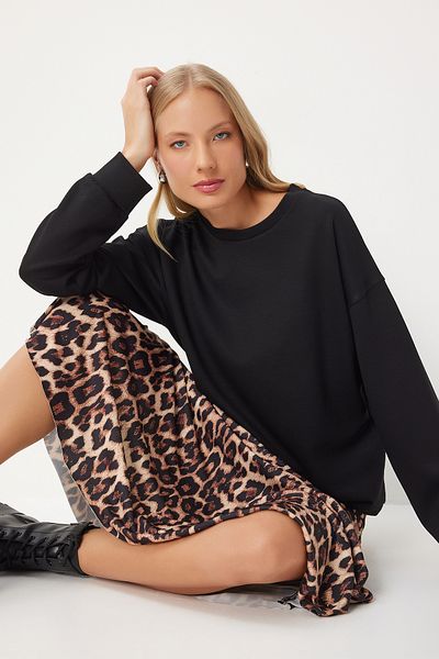 Happiness İstanbul Schwarzes Modal-Stricksweatshirt – Damen, saisonal, AN00212