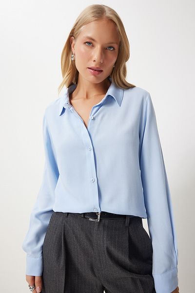 Happiness İstanbul Cămașă confortabilă din viscoză pentru femei - Sky Blue, TO00153