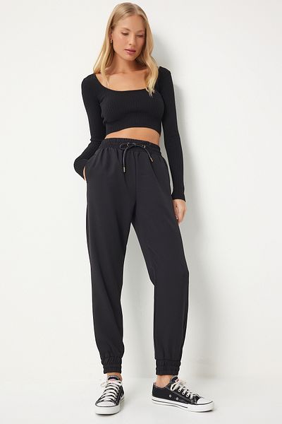 Happiness İstanbul Black Jogger Sweatpants - Cord Belt, Woven, Women's Dd01341