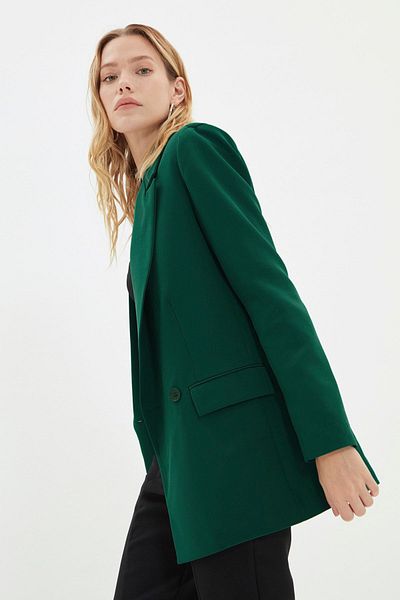 Trendyol Collection Tmavě zelená dvouřadá blejzr bunda - podšitá, Twoss20ce0059
