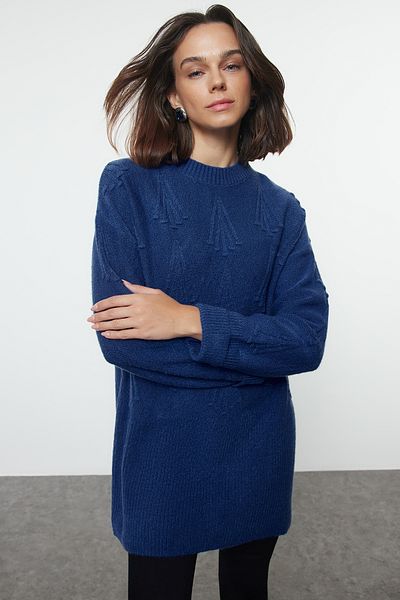 Trendyol Modest Pulover de tricotaj cu model indigo - TCTAW25AK00023