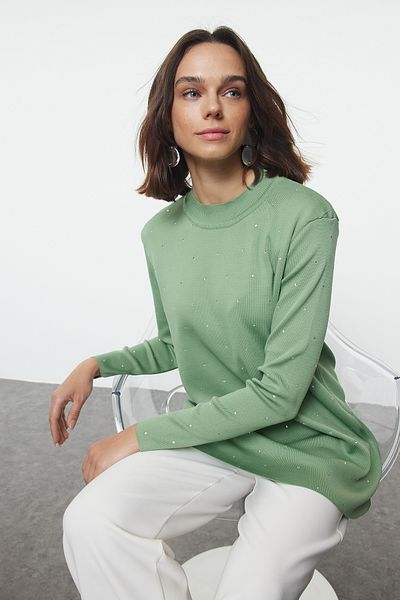 Trendyol Modest Πλεκτό πουλόβερ Mint Stone - Αναλυτικά αξεσουάρ TCTAW25AK00053
