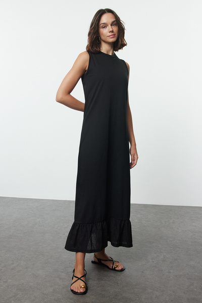 Trendyol Modest Μαύρο πλεκτό εσώρουχο φόρεμα με λεπτομέρεια κεντήματος - TCTSS24EB00283