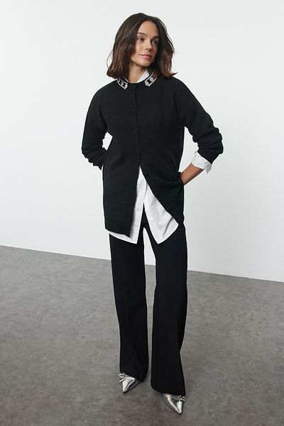 Trendyol Modest Knitwear Cardigan - Black, Příslušenství Detailed, TCTAW25TH00004