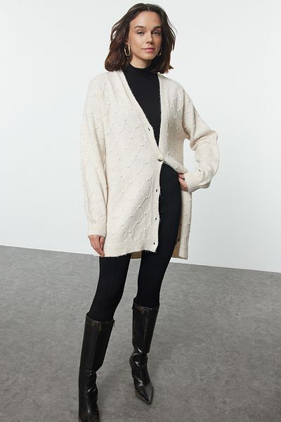 Trendyol Modest Трикотаж кремава плетена шарена жилетка - TCTAW25TH00019