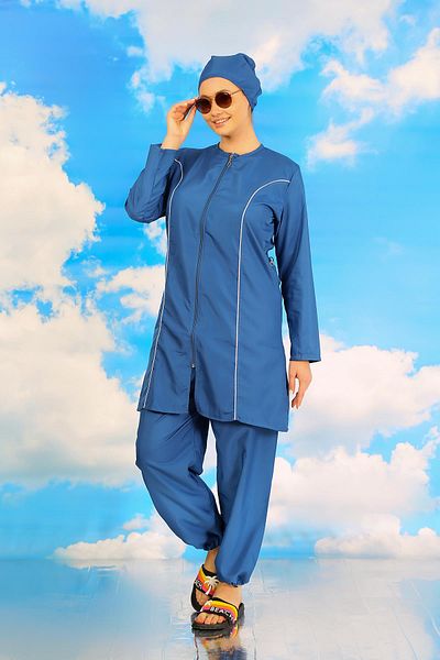 Akbeniz Indigo ριγέ γυναικείο ολόσωμο χιτζάμπ μαγιό - 31060
