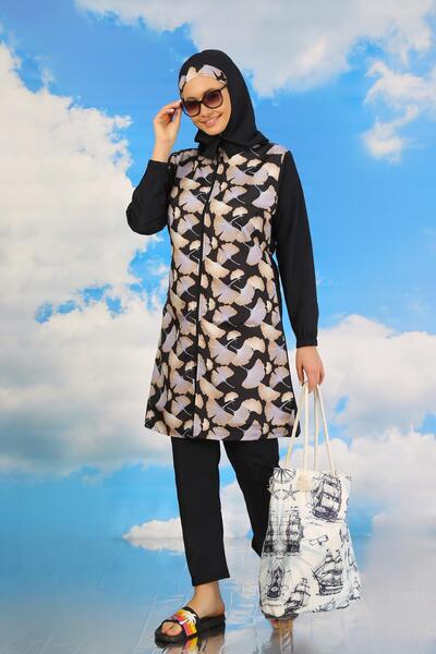 Akbeniz Μαγιό με μπλε ναυτικό σχέδιο Full Hijab - Γυναικείο με Παντελόνι 31070