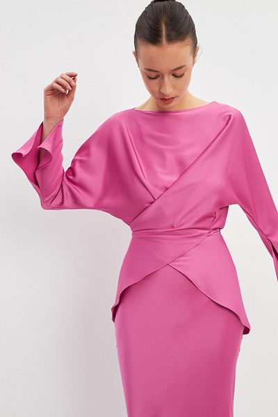 Setre Pink Asymmetrical Waist Detailed Loose Blouse