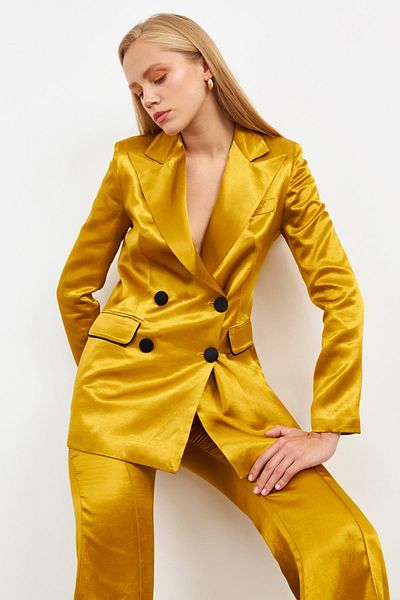 Setre Mustard Shiny Button Detailed Jacket Set