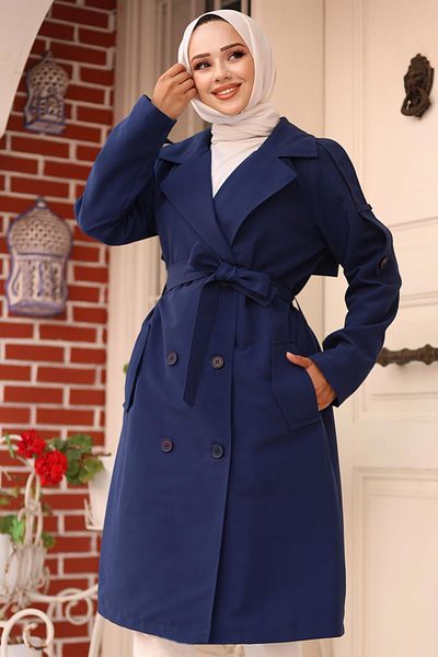 MİSSKAYLE Indigo Trench Coat - Shoulder Epaulet Detail, 4428 Model