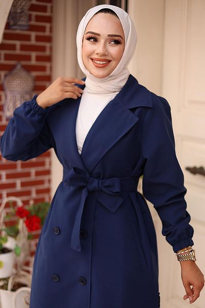 MİSSKAYLE Indigo Trench Coat - Epaulet Detailed, Model 4432