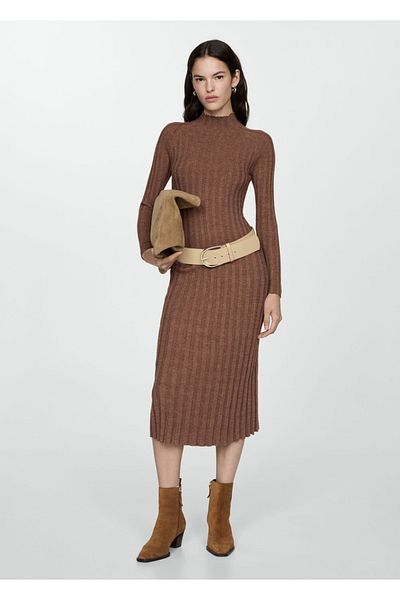 MANGO Woman Perkins Collar - Rib Cut Dress